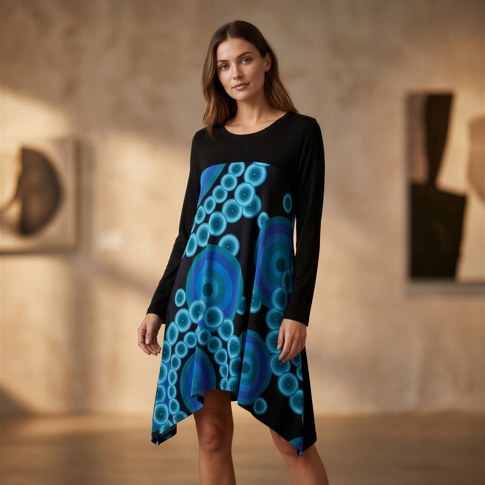 Nicola Antoni Abstract Circle Graphic Tunic Dress Women XL Mod Retro Art to Wear